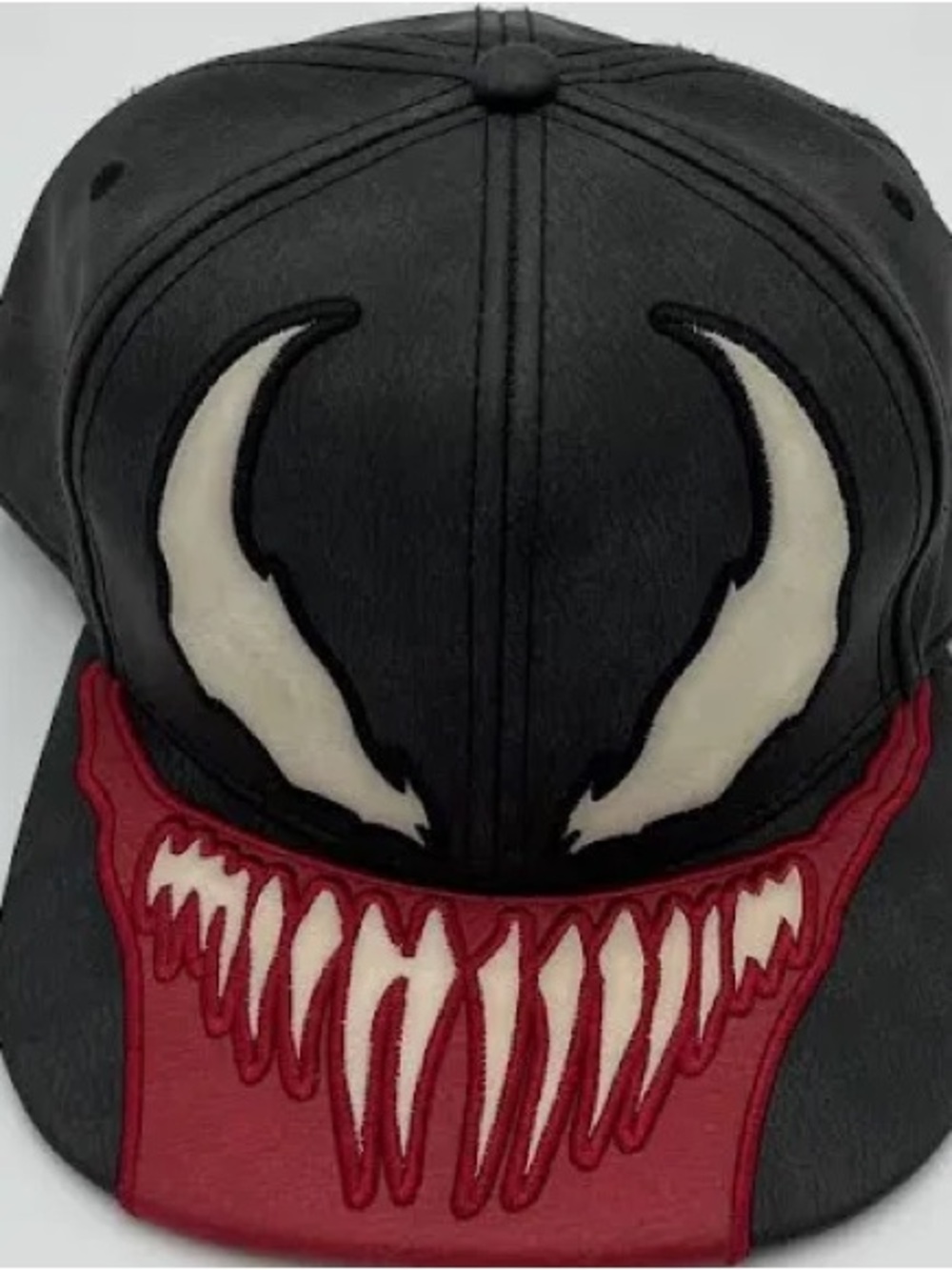 Marvel Venom Black Faux Leather Snapback Hat Fanged Brim